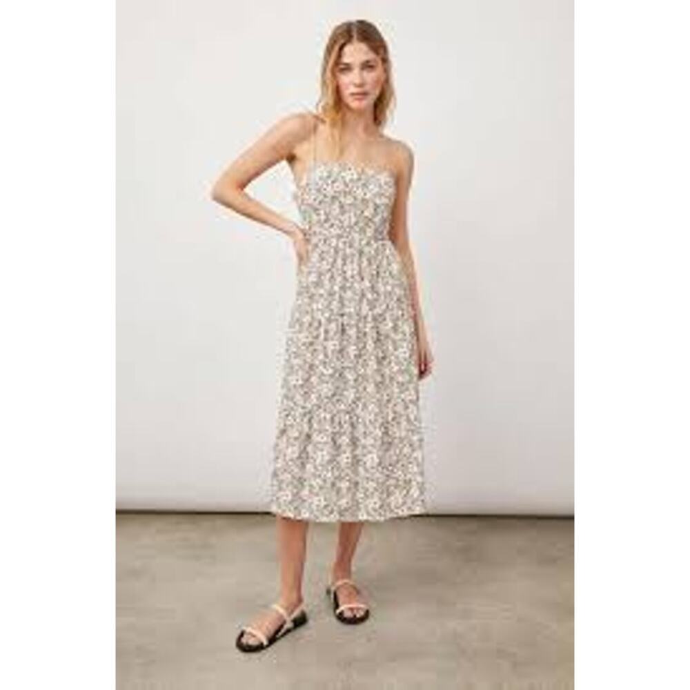 RAILS Leni Midi Tiered Dress in Cafe Floral ORGANIC COTTON SUSTAINALBE Size XS